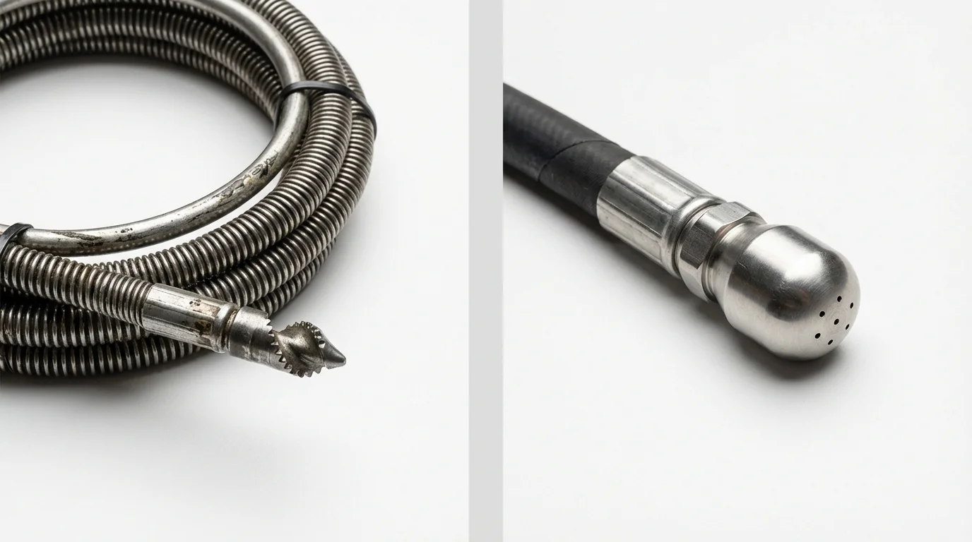 Drain snake cable and hydro jetting nozzle used for drain cleaning in San Pablo, CA