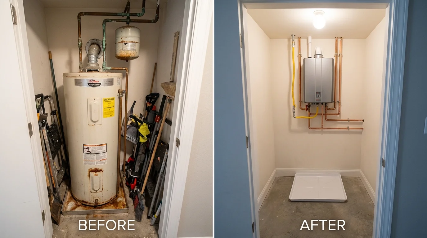 Tank water heater versus wall-mounted tankless unit comparison for San Pablo, CA homeowners