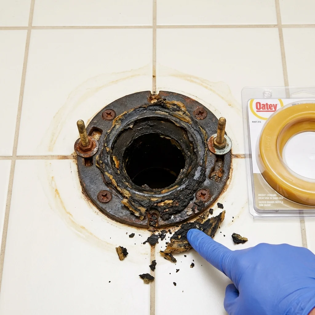 Failed wax ring showing water seepage at the base of a toilet in a San Pablo, CA home